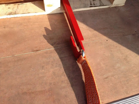 Heavy Duty Pallet Puller Bar With Three Point Seven Meter Strap Designed For Forklifts Featuring A Rugged Steel Hook And Thick Polyester Webbing So You Can Move Pallets Without Breaking A Sweat