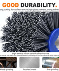 Close-up of the M10 Handheld Burnishing And Polishing Tool For Metal Workpieces bristle attachment for angle grinder.