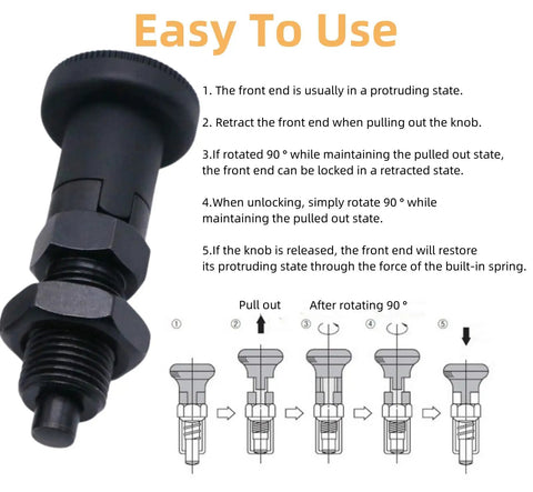 Heavy Duty Bad Boy Grade Carbon Steel Self Locking Ball Nose Spring Plunger Kit With Knurled Lock Nut instructional image