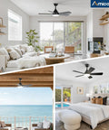 Living room, bedroom, and outdoor area featuring 42 Inch Black Ceiling Fan With Light Kit Remote Control Reversible Blades 3CCT Dimmable Lights