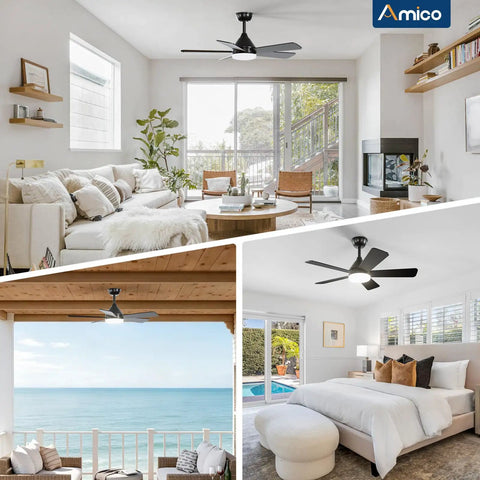 Living room, bedroom, and outdoor area featuring 42 Inch Black Ceiling Fan With Light Kit Remote Control Reversible Blades 3CCT Dimmable Lights