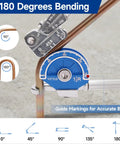 1/2 Inch Od 180 Degree Roller Tubing Bender For Copper Pipe With Smooth Ball Bearing Rollers Cross Free Bending Tool For Tight Space Plumbing Projects Precision Laser Cut Groove No Flat Spots showing guide markings for bending angles.