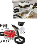 Heavy Duty Handheld Steam Cleaner With 1200ML Tank that slays grease and sticky buildup on kitchens bathrooms and car interiors, being used for cleaning.