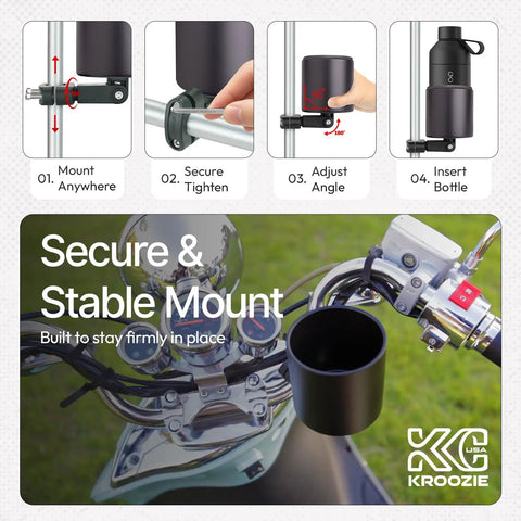 Deluxe Stainless Steel Cup Holder For Bikes Strollers Wheelchairs ATVs and More Universal Clamp Mounting Steps Diagram