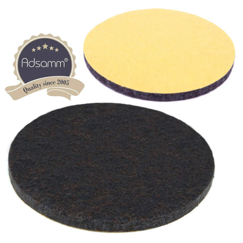Heavy Duty Self Adhesive Felt Furniture Glides 16 Pack Brown Round Floor Savers Extra Thick Needle Felt Pads showing yellow and brown felt.