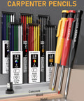 Heavy Duty Carpenter Pencil Kit With Replacement Leads And Mechanical Pencils For Woodworking And Diy Crafting Projects Hella Durable showing different colored pencils and sharpeners.