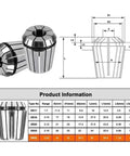 Premium ER11-40 High Precision Tool Holder Collet Chuck Set With Tight 0.008-0.015mm Tolerance For Drills Milling Cutters And Reamers Made From High Carbon Steel image showing collet dimensions and specifications.