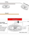 Diagram showing installation of 19.7 Inch Flush Mount Ceiling Fan With Lights Chandelier Style Remote Control Dimmable LED, wiring details
