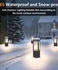 Rock Solid 15.75 Inch Outdoor Bollard Path Lights With Knockout Aluminum Frame And Frosted Glass Shade for snowy pathway lighting.