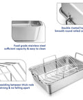 Stainless Steel Roasting Pan With Rack Set Large 15.2 Inch Lasagna Pan Includes V Shaped Rack And Basting Brush Heavy Duty Dishwasher Safe