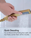 Solid Brass Floor Mount Bathtub Faucet Free Standing Tub Filler With Hand Shower Swivel Spout Brushed Brass And Brushed Gold High Flow Rate Waterfall Look For Modern Bathrooms hand shower detail