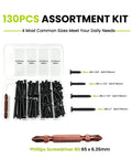 130pc Black Wood Screws Set With Long Phillips Flat Head Screws Carbon Steel Four Size Screw Kit 0.75 Inch 1.25 Inch 1.50 Inch 2 Inch Driver Included Built For DIY Woodworking Cabinets And Furniture Projects, open case