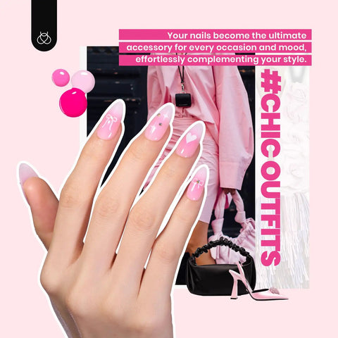Gel Nail Kit With UV Light For At Home Manicure In 45 Colors Plus Five Base And Five Top Coats 75 Piece All Season Set shown with chic pink design