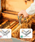 Pro Grade Beekeeping Honey Harvest Kit with stainless steel frame grip in use for honeycomb extraction