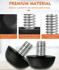 Upgrade Your Home Setup With Eight Piece Adjustable M8 Furniture Levelers Featuring Tough Stainless Steel Build Non Marking Nylon Base Smooths Wobbly Tables And Sturdy Desks showing close-up of ABS plastic and galvanized alloy details.