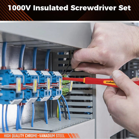 Using 1000V Insulated Electrician Screwdriver Set With Magnetic Tips And Rotatable Top Cap on electrical panel