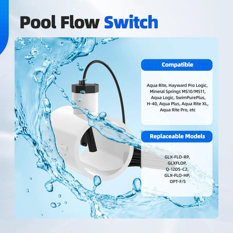Flow Switch GLX-FLO-RP For Hayward Goldline Aquarite Salt System Pool Flow Sensor With Tee And 15ft Cable Aqua Rite Compatible Salt Cell Assembly For Easy DIY Pool Upgrades, pool flow switch