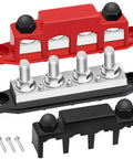 Rock Solid 400A Battery Bus Bar 12V Marine Power Distribution Block Automotive Terminal Block with red and black covers.