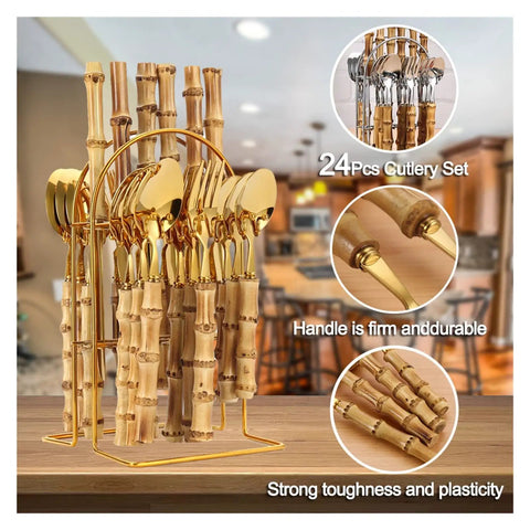 Top Shelf Stainless Steel Cutlery Set 24 Piece Silver Flatware Featuring Rust Resistant Knives Forks Spoons And A Sleek Storage Rack Heavy Duty Daily Kitchen Essential Bang For Your Buck Easy Clean Style For The Modern Home