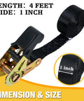 Heavy Duty Retractable Ratchet Straps 1 Inch Wide By 4 Feet Long No Hooks 1650 Lb Break Strength Tie Down Kit