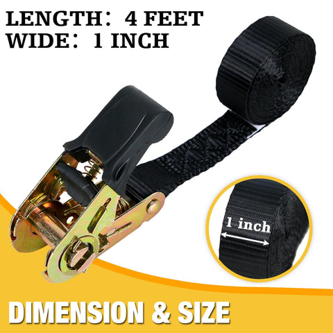 Heavy Duty Retractable Ratchet Straps 1 Inch Wide By 4 Feet Long No Hooks 1650 Lb Break Strength Tie Down Kit