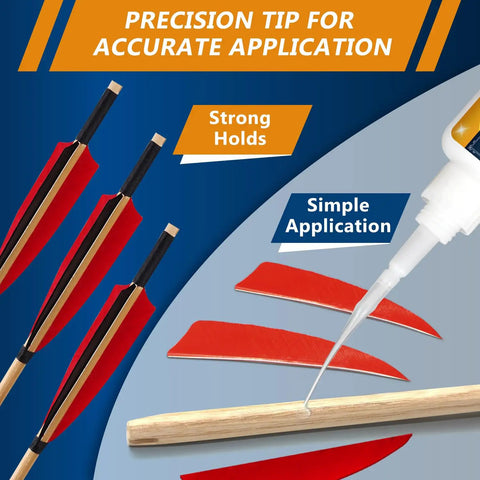 Precision tip applying Heavy Duty Fletching Glue Kit 100g Pro Grade Instant Bond For Carbon, Aluminum And Wood Arrows.