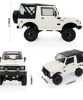 Side and front view of One To Ten Scale RC Crawler Inspired by Suzuki Jimny JA11 4x4 Off Road Truck with LED Lights