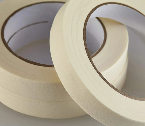 Close-up of Masking Tape Pack 10 Rolls, 0.75 Inch by 55 Yards, Beige and White General Purpose Tape