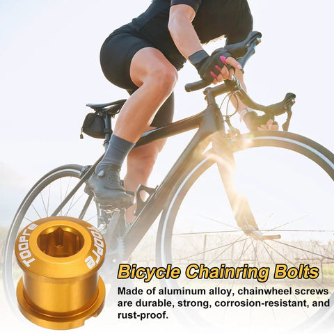 Five Piece M8 Aluminum Alloy Double Chainring Bolts For Road And Mountain Bike Cranksets Gold Including Five Nuts And Screws