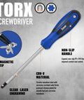 Magnetic Torx Screwdriver Set 14 Pieces in CR V Steel T4 to T40 Pro Grade Repair Tools with blue non-slip handle and magnetic tip