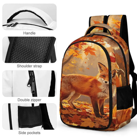 Autumn Forest Pumpkin Fox Printed Unisex Backpack With Large Capacity For Everyday Use Made From Durable Polyester Breathable Daypack With Smooth Zipper
