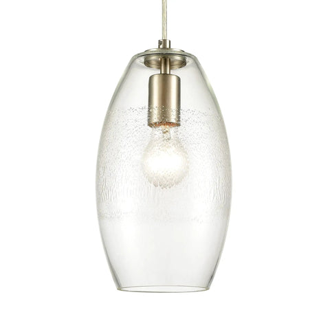 Ebbtide 6 Inch Wide 1 Light Mini Pendant With Satin Nickel Finish And Clear Glass Droplet Shade slick steel pendant lighting