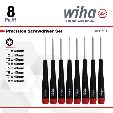 Pro Grade Torx T1 To T8 Precision 8-Piece Bit Set With Tapered And Extra Long Handle, Black and Red