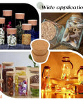 Two Large Cork Bottle Stoppers Set For Canning Jars And Bottles, wooden tapered plugs in use with various jar displays