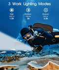 Diver using Beast 3000 Lumen Dive Light With 3 Modes Power Indicator IPX8 Waterproof And Rechargeable Underwater Flashlight