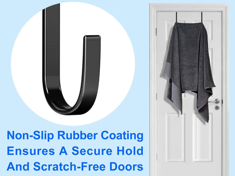 Heavy Duty Over The Door Steel Hooks 4 Pack Tough As Nails Rubber Grip Coating 5.5 Inch Length Fits Standard Interior Doors Quick Clip Setup Space Saving Game Changer Black