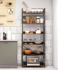 Five Tier Industrial Bookshelf With Four Hooks Built Tough Anti Tip Raised Edge Open Storage For Books Plants Decor Keeps Clutter Off The Floor And Tidy Living Space featuring kitchen items and decor