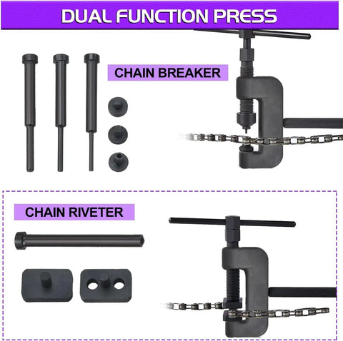 Beefy Heavy Duty Motorcycle Chain Breaker And Splitter Tool Kit for breaking and joining 35 to 630 pitch chains, dual function press.