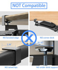 Compatibility guide for Under Desk Keyboard Tray With C Clamp Mount, showing incompatible desk designs and measurements