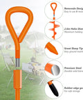 18 Inch Beefy Duty Ground Anchors Screw In Kit With T Handle Hex Wrench Orange, shown with details and camping gear background