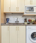 10 Pack 5 Inch Champagne Bronze Cabinet Handles Center To Center 5 Inch Solid Zinc Alloy Pulls on kitchen cupboards, washer nearby.