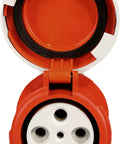 Built Like a Tank 100 Amp Pin and Sleeve Electrical Connector 4 Wire Power Plug 125 250 Volt IP67 Waterproof Grounded Coupler Heavy Duty Industrial Orange open view