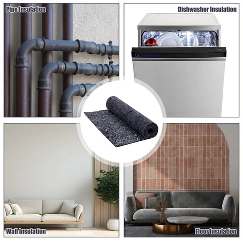 Three Piece Cotton Sound Insulation Blanket for Noise Reduction on Walls and Pipes Helps Kill Annoying Dishwasher Racket with Heavy Duty Acoustic Padding Measuring Sixteen by Forty Eight Inches to Keep Home Chillin displayed in insulation settings