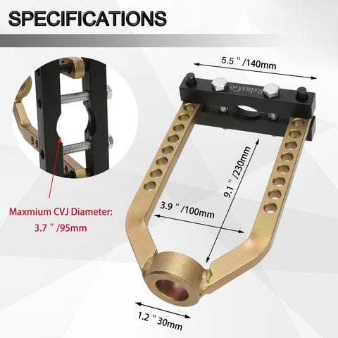 Universal CV Joint Puller and Propshaft Separator Tool dimensions and specifications with gold finish.
