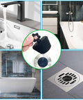 2 Pack Universal Silicone Bathtub Drain Stopper Plug For Tub And Sink Drains Black in various bathroom settings