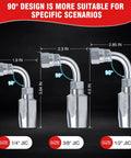 AKM 3-piece 90-degree hydraulic hose field repair kit with 1/4, 3/8, 1/2 in JIC fittings (front view)
