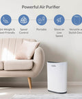 Living room with HEPA Air Purifier For Up To 1700 Sq Ft With 3 Stage Filtration And Medical Grade H13 Filter near sofa