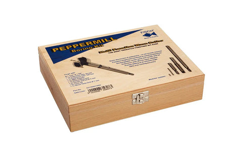 Wooden box containing Forstner Pepper Mill Drill Bit With Wave Cutter Design Premium HSS High Speed Steel Reduces Chips And Heat