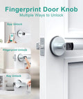 Smart Door Knob With App Control And Biometric Fingerprint Access Supports Up To 100 Fingerprints For Keyless Entry And Emergency Backup Keys Silver Finish For Interior Doors