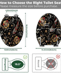 Elongated Toilet Seat Resin for Bathroom with floral design, dimensions labeled for proper fit and installation guidance.